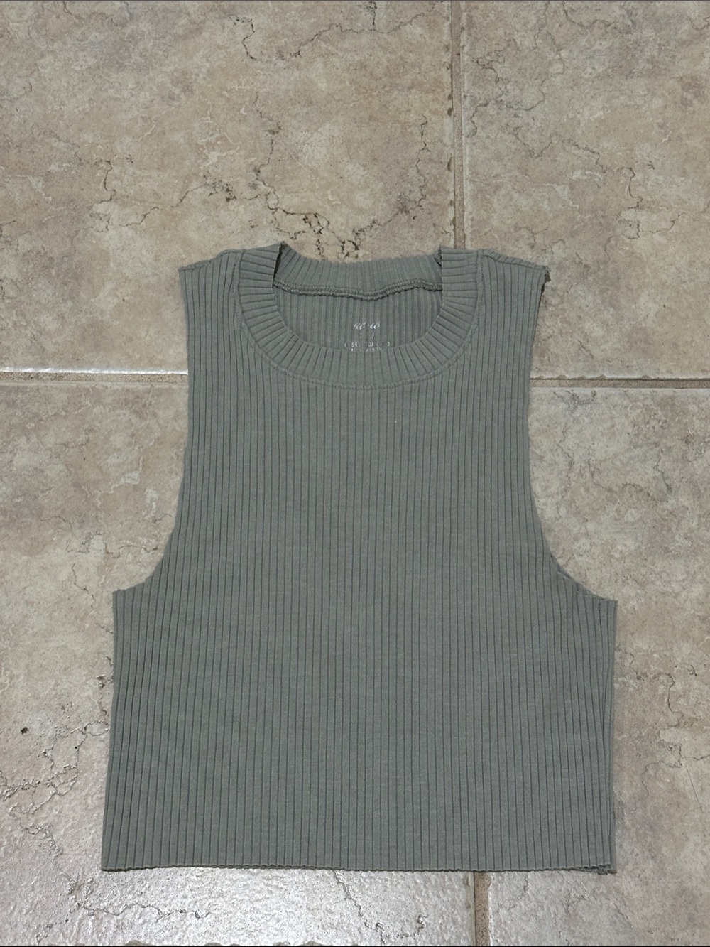 Aerie Ribbed Sleeveless Cropped Tank Top - Olive